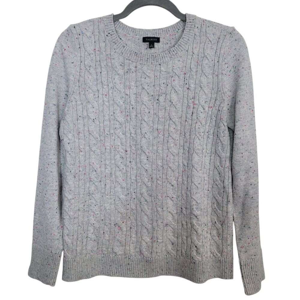 Talbots Grey Speckled Cable Knit Sweater Sz Small Casual Mature